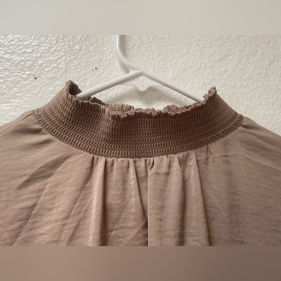 CECE womens blouses xl color low coffee long sleeve high neck light dress fabric - Picture 2 of 8